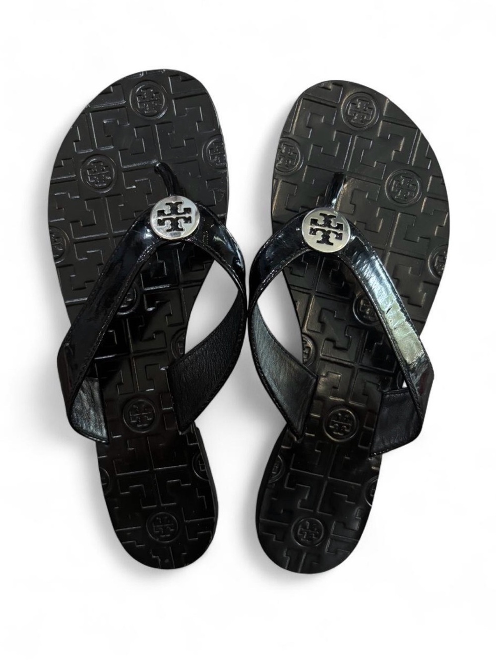 Tory Burch Miller Glossy Black Patent Flip Flops Size 8